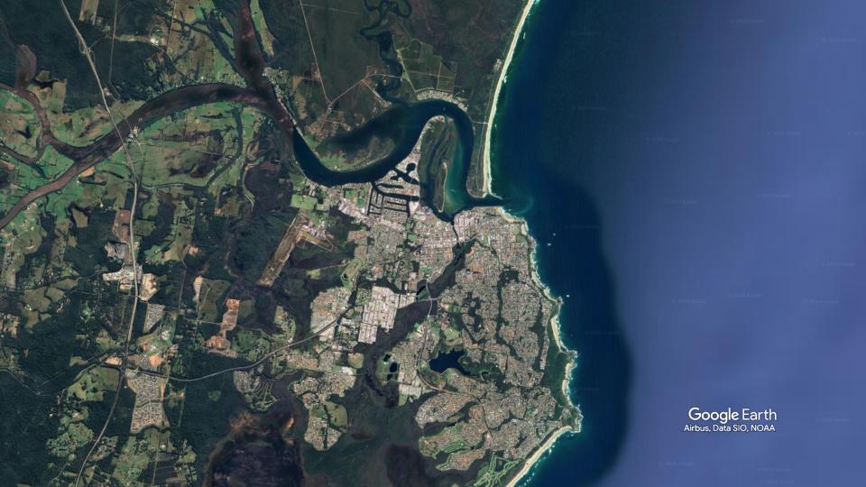 Google Earth map of Port Macquarie and Hastings River.